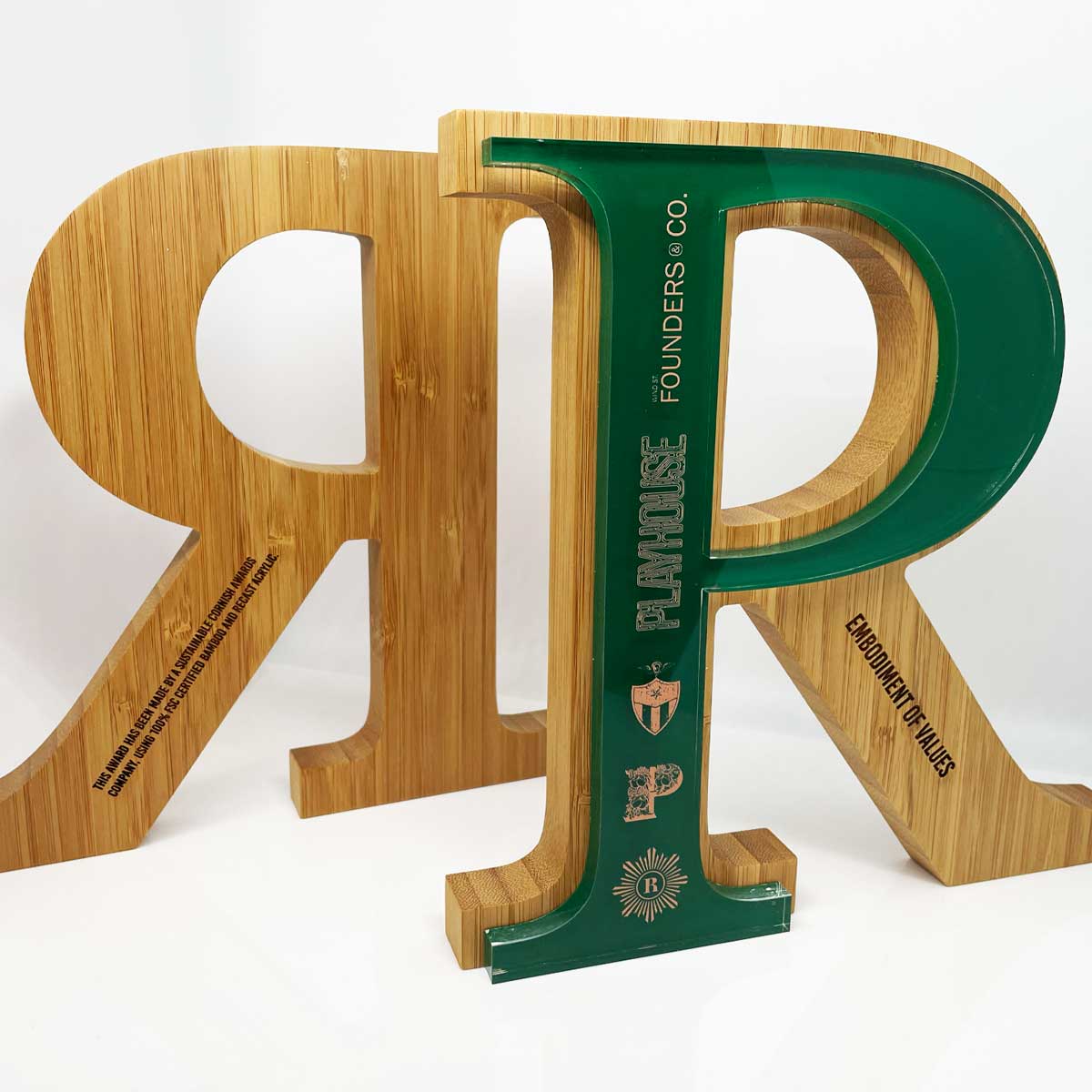 Playhouse founders awards made from bamboo and acrylic