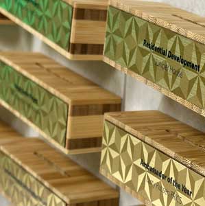 gold and bamboo custom award with black lettering