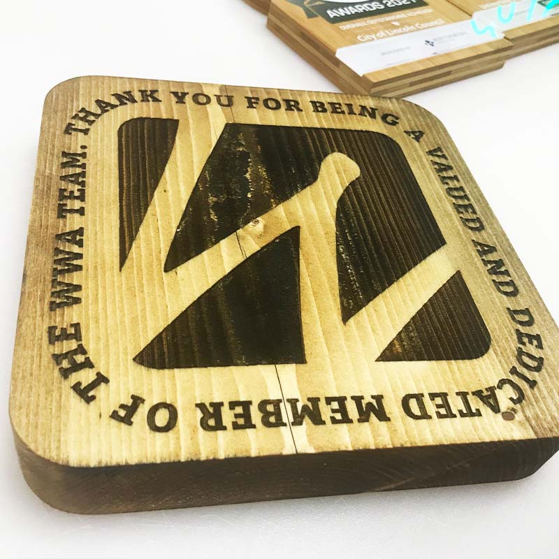 Upcycled Wooden Awards produced from scaffold planks